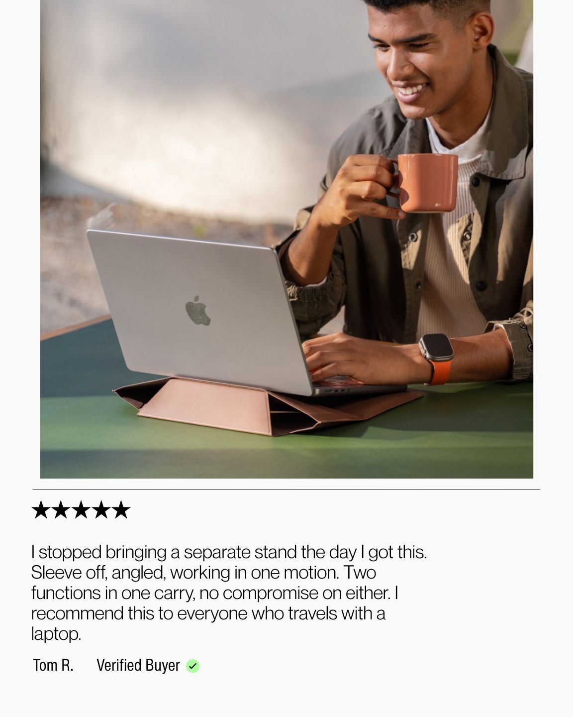 Keenii laptop sleeve stand used during airport to café workday