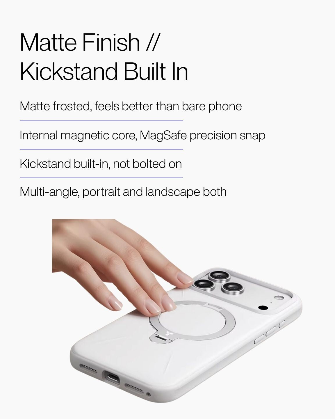Keenii iPhone case showing matte finish and kickstand detail