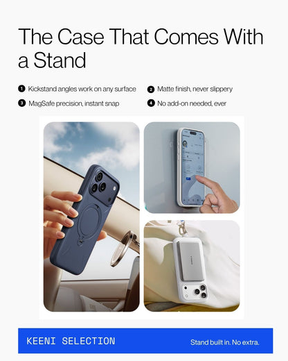 Keenii iPhone case demonstrating hands-free viewing function