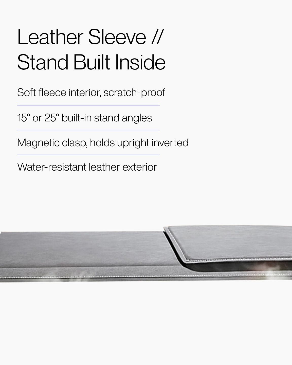 Keenii laptop sleeve stand showing leather exterior and stand construction