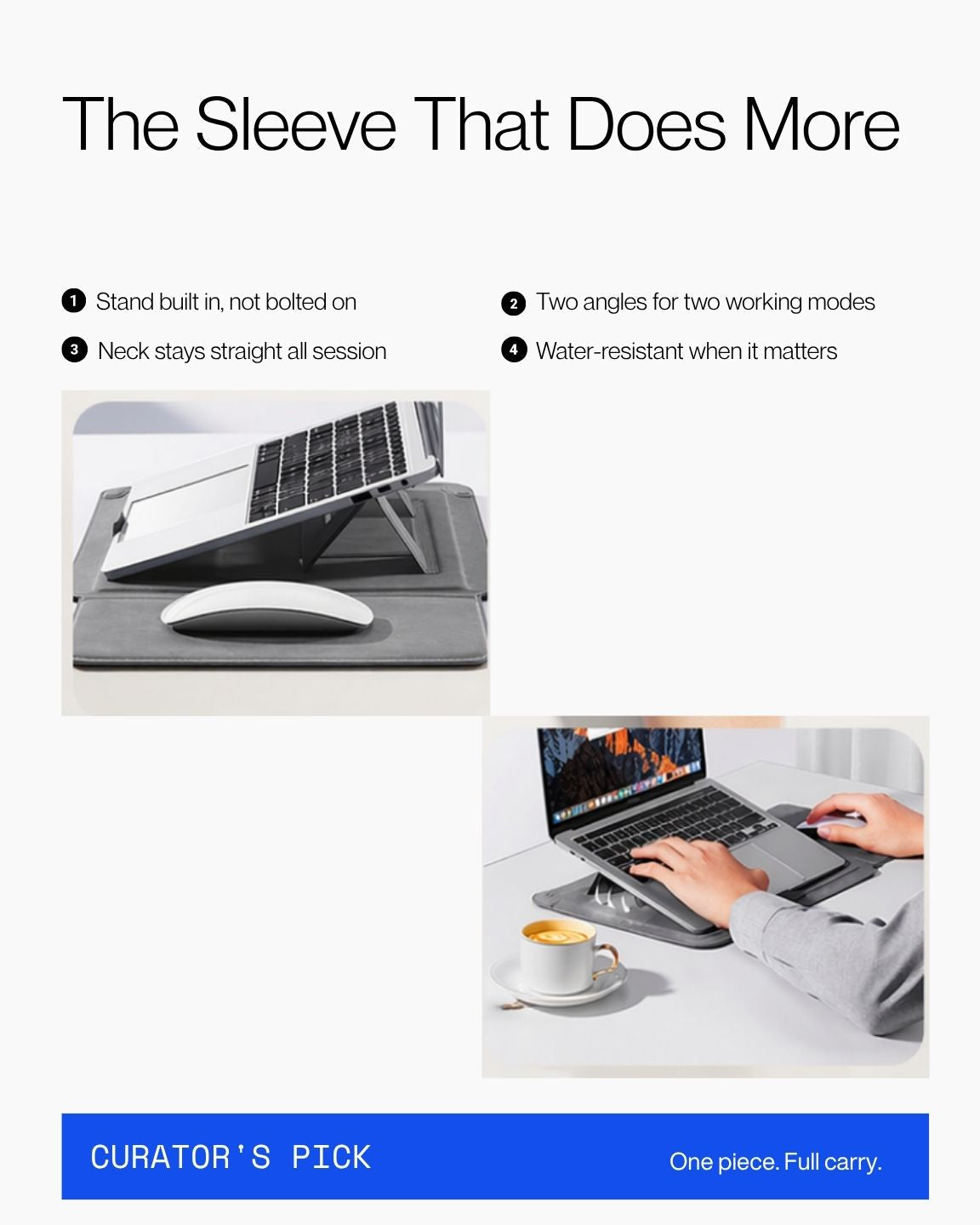 Keenii laptop sleeve stand demonstrating integrated support feature