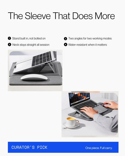 Keenii laptop sleeve stand demonstrating integrated support feature