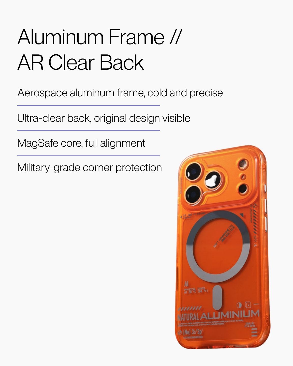 Keenii iPhone case showing aluminum frame and clear back
