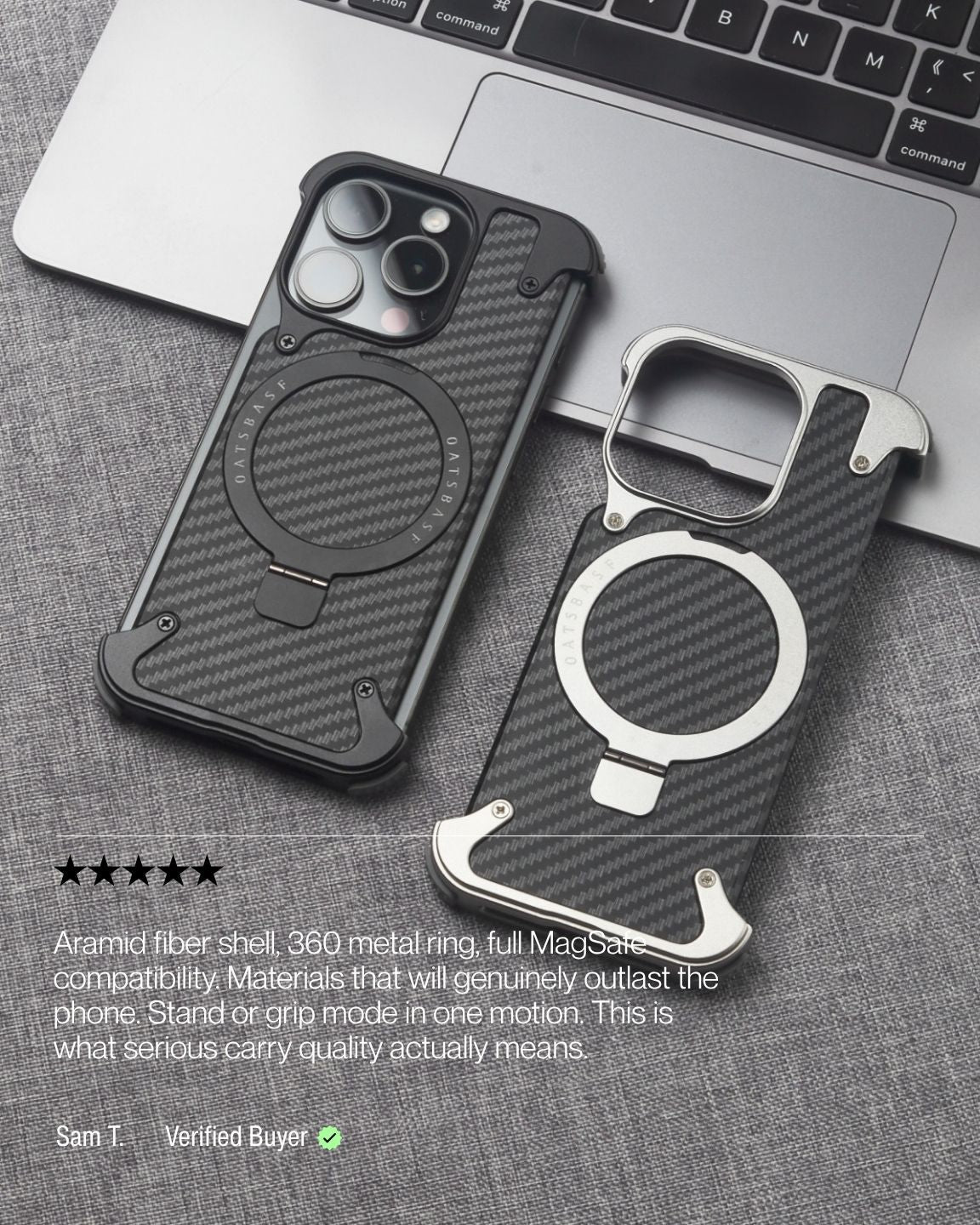 Keenii iPhone case used as stand and grip during travel