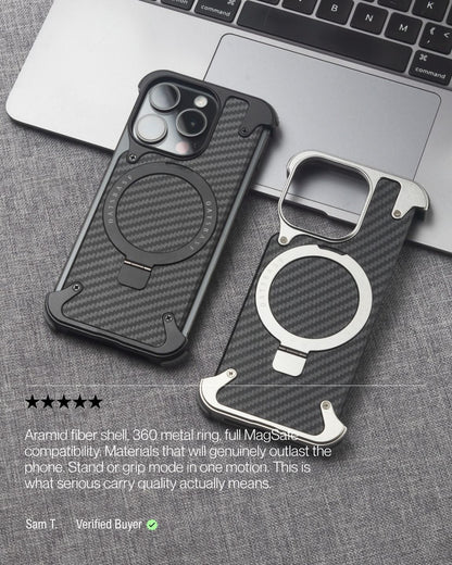 Keenii iPhone case used as stand and grip during travel