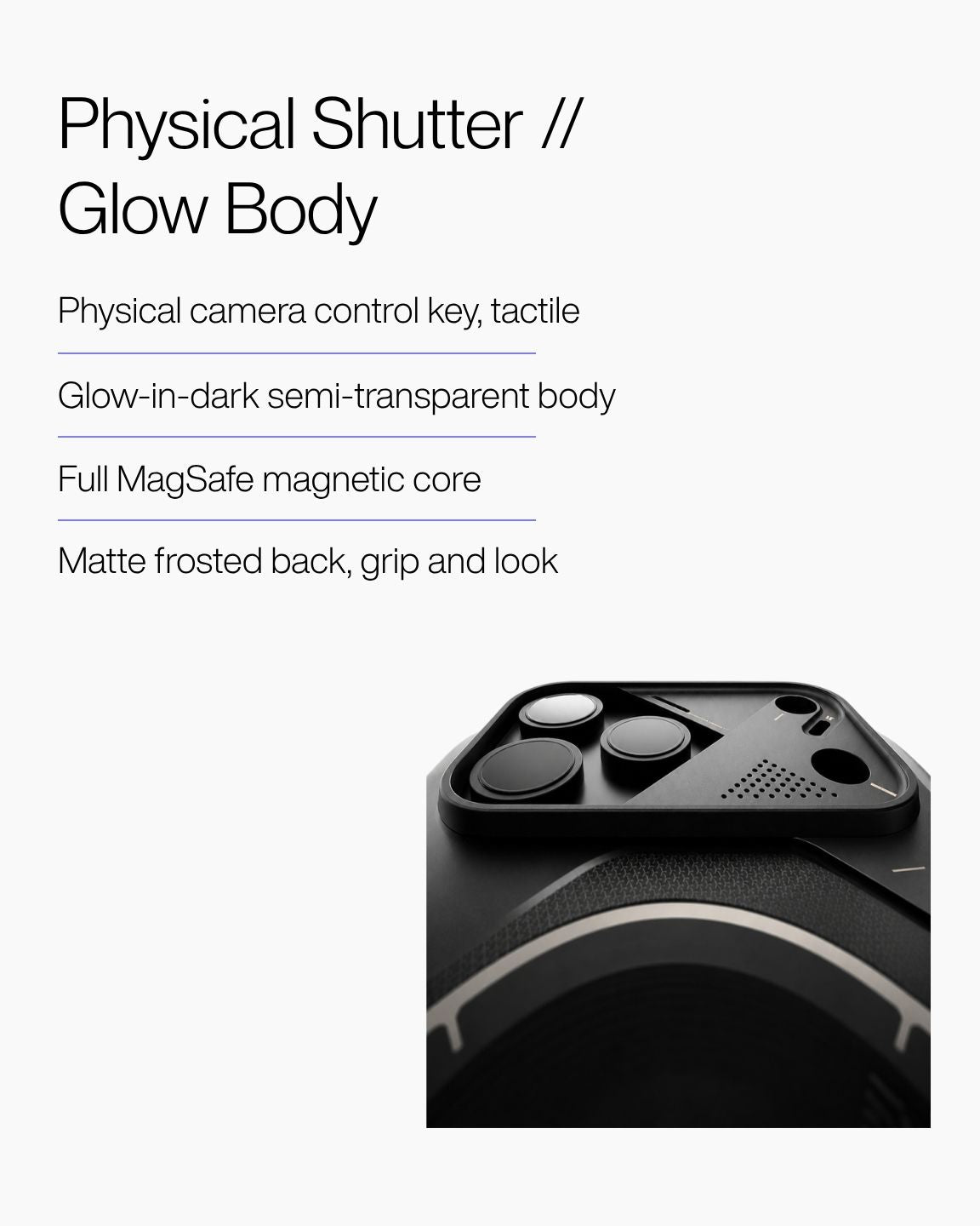 Keenii iPhone case showing shutter button and glow detail