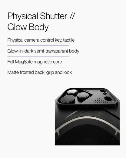 Keenii iPhone case showing shutter button and glow detail