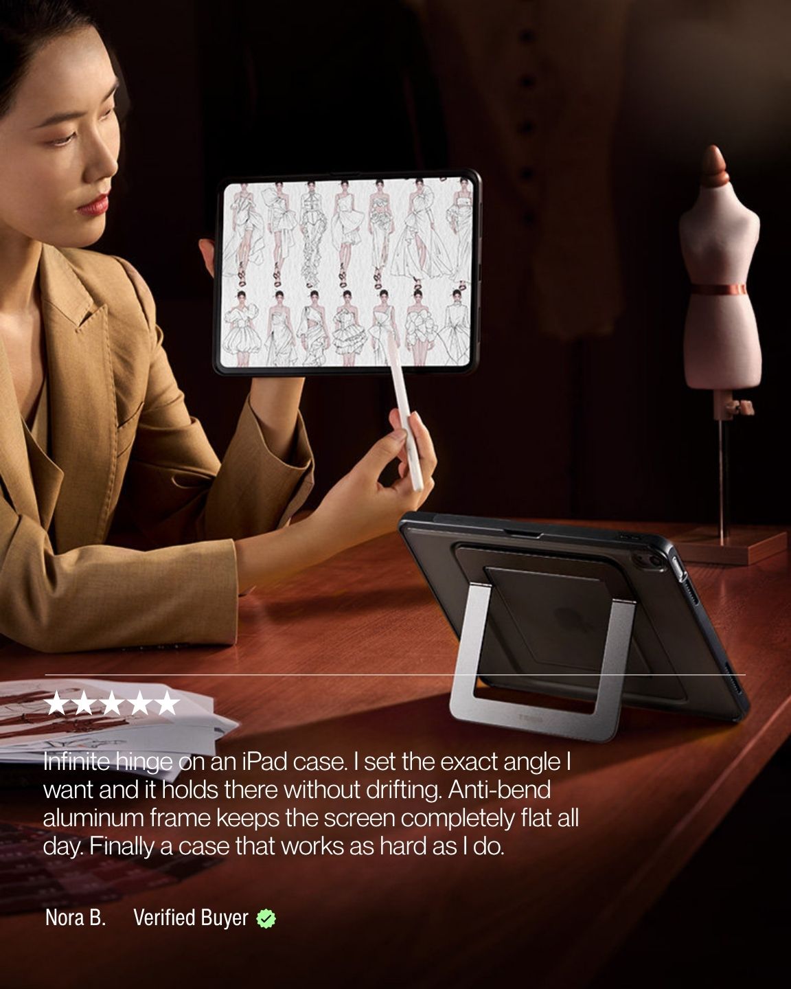 Keenii tablet case supporting work sessions at adjustable angles