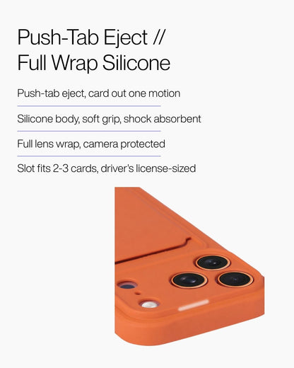 Keenii iPhone Case close up featuring push-tab eject  and  full wrap silicone details