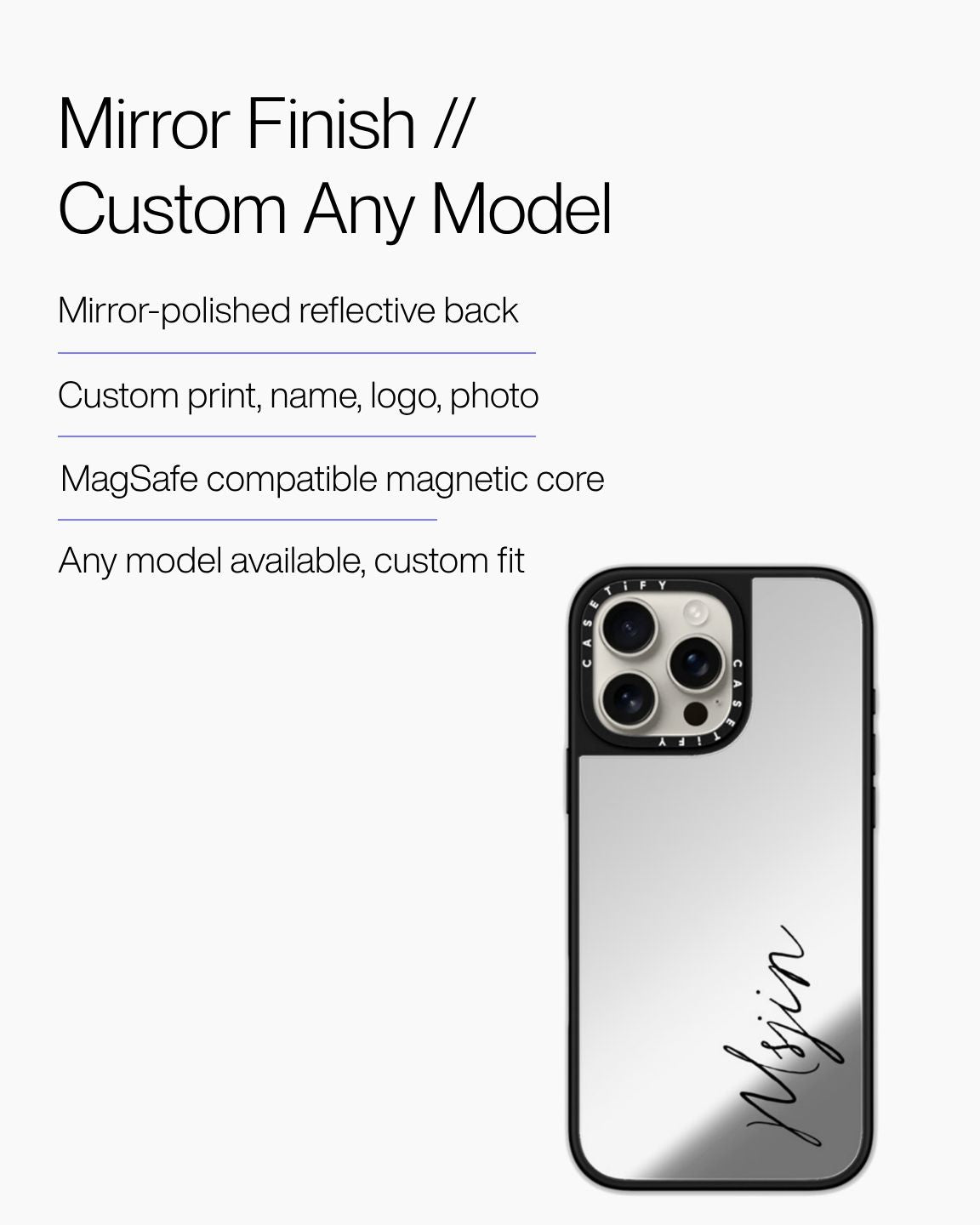 Keenii iPhone Case close up featuring mirror finish  and  custom any model details