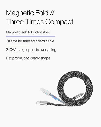 Keenii magnetic cable close detail with self folding flat cable shape