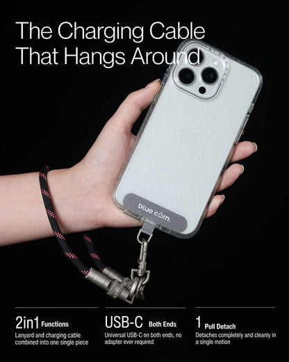 Keenii charging lanyard shown combining phone carry and USB C cable use