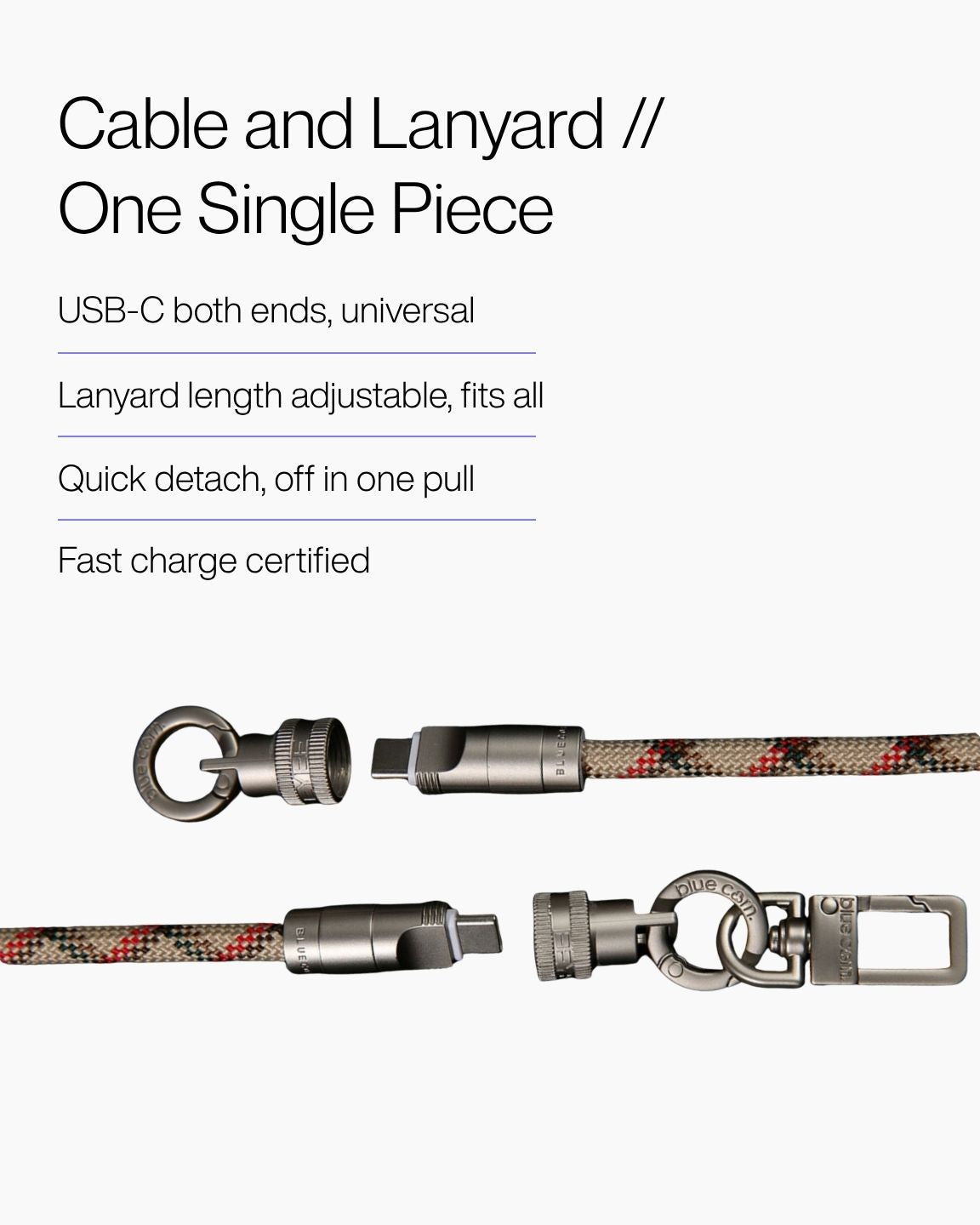 Keenii charging lanyard detail with adjustable strap and detachable cable ends