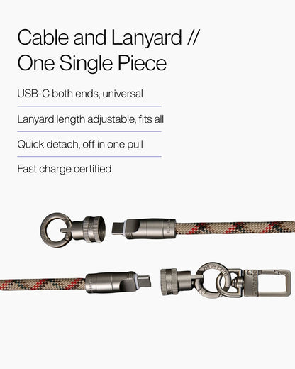 Keenii charging lanyard detail with adjustable strap and detachable cable ends
