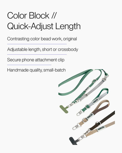 Keenii phone lanyard close detail with color block beads and attachment clip