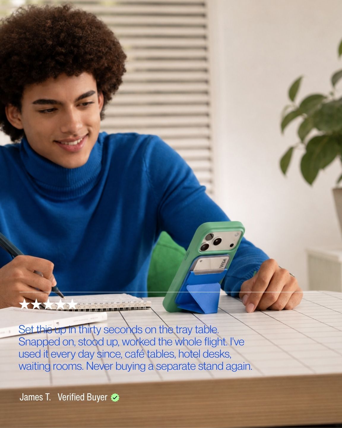 Keenii MagSafe stand wallet in everyday tray table and café use