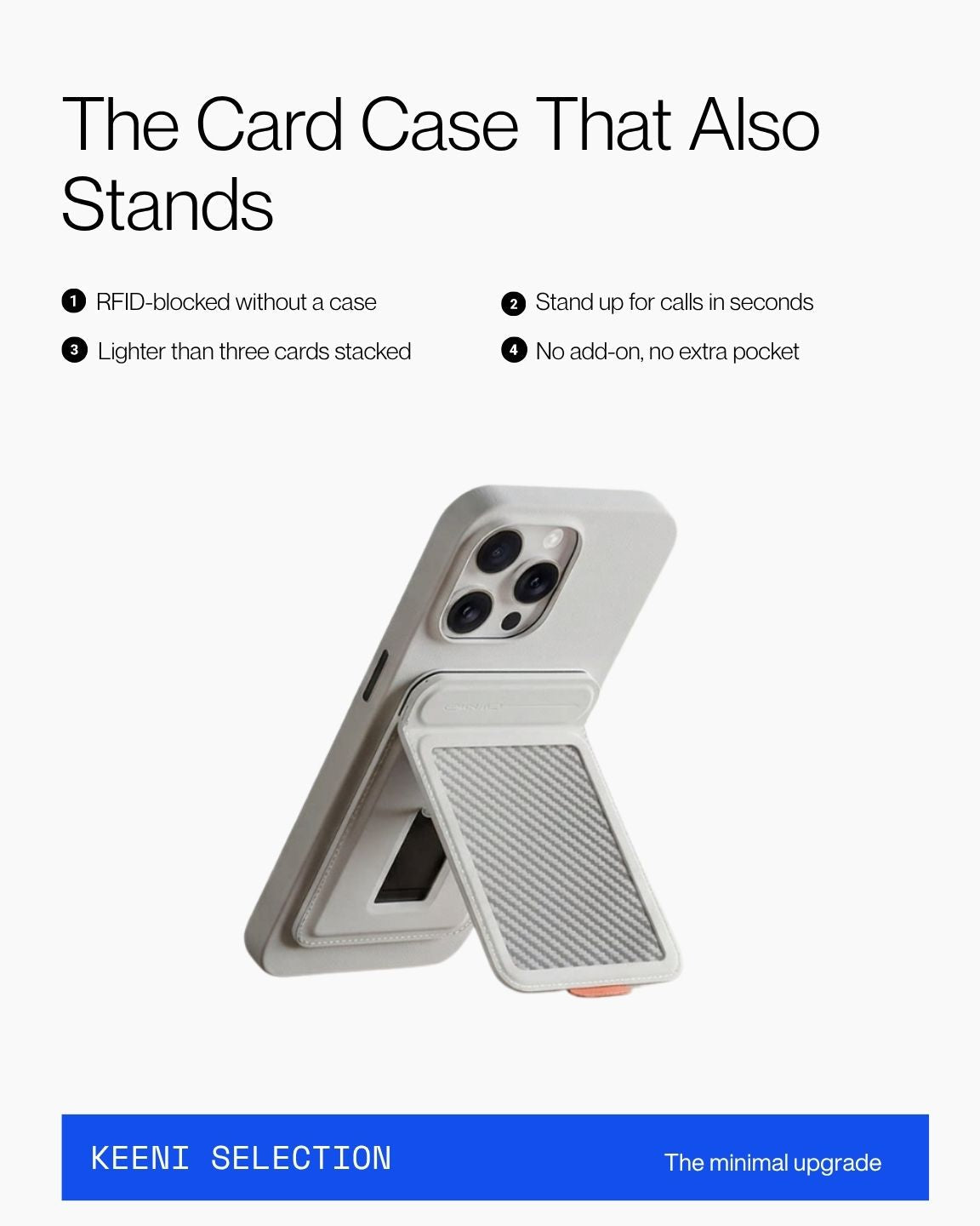Keenii MagSafe mount demonstrating card storage and phone stand use