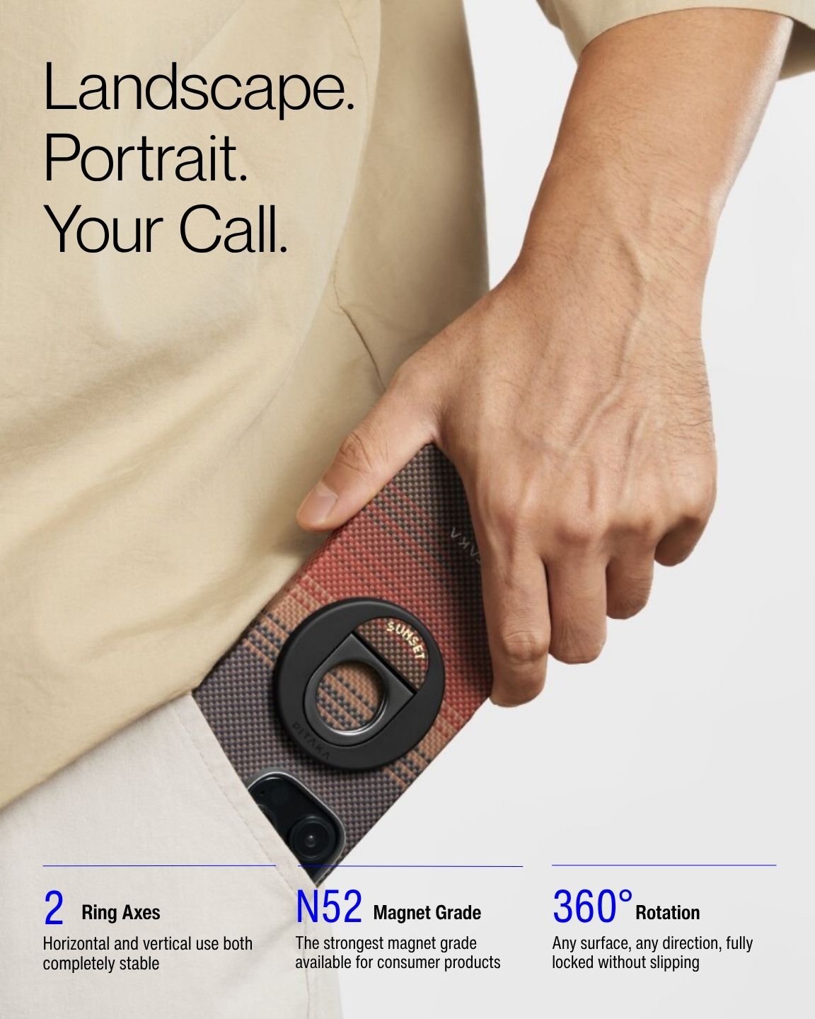 Keenii MagSafe mount showing portrait and landscape ring positioning