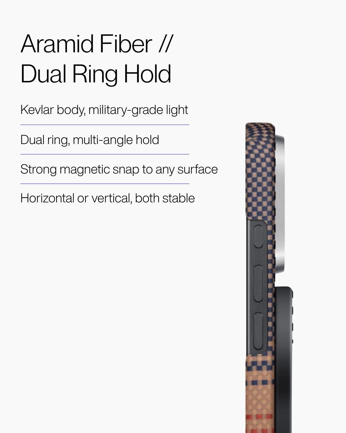 Keenii MagSafe mount with aramid fiber body and dual ring detail