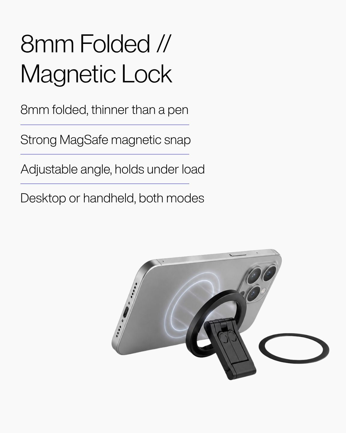 Keenii MagSafe mount folded tripod detail with magnetic lock structure