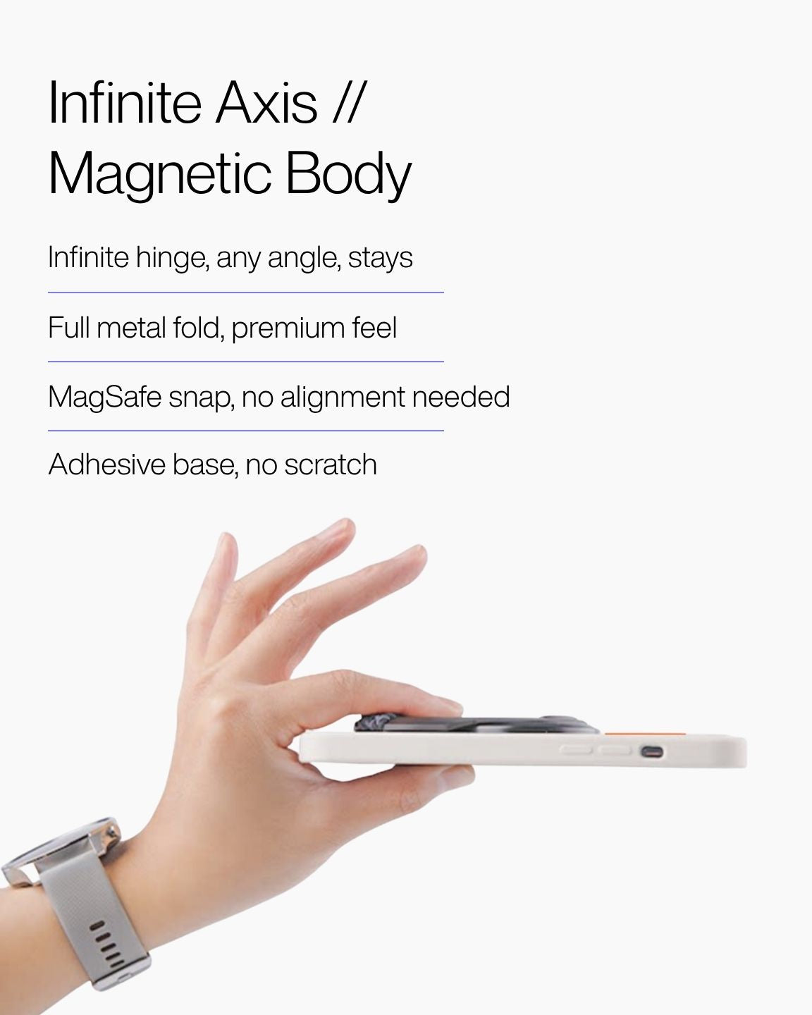 Keenii MagSafe mount with metal folding body and hinge detail