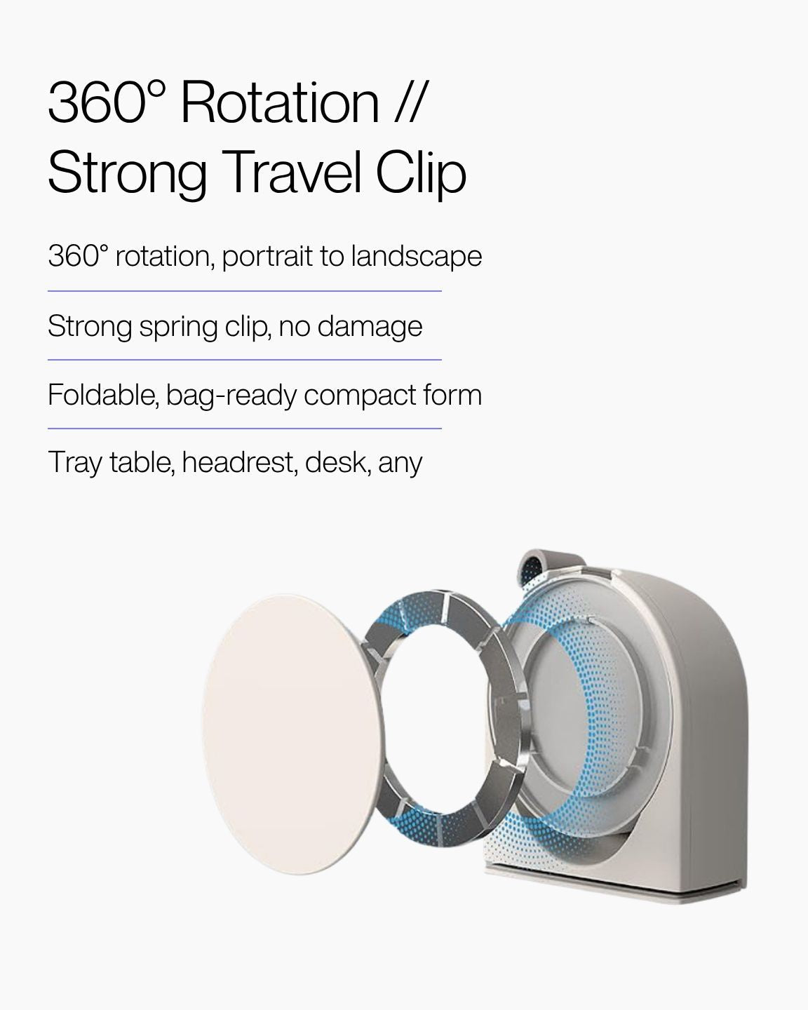 Keenii MagSafe mount with travel clip and rotating hinge detail