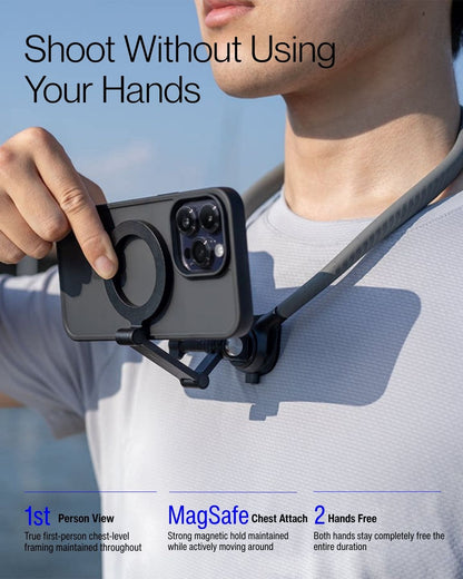 Keenii MagSafe mount shown for chest level first person filming