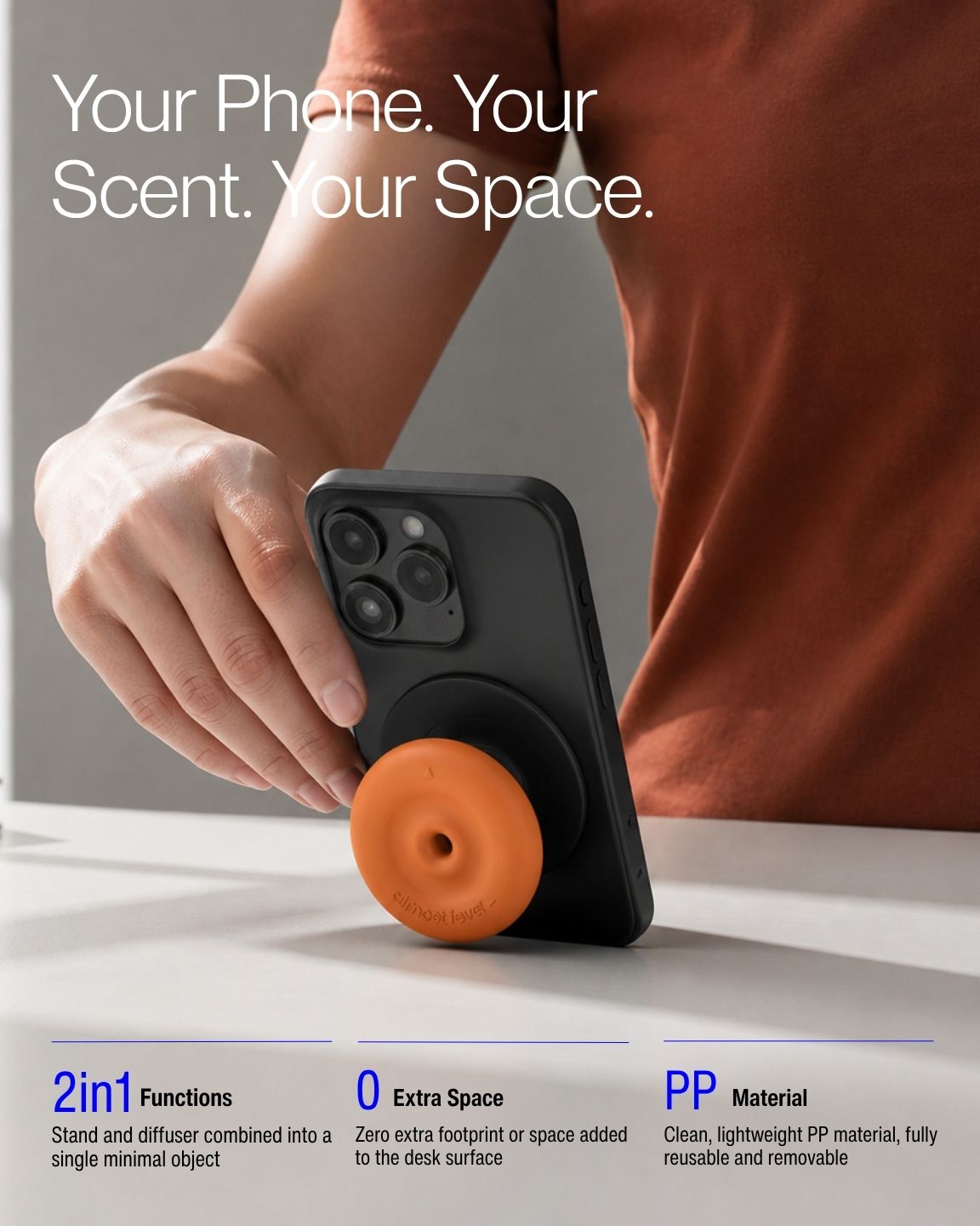 Keenii MagSafe mount shown as combined phone stand and diffuser