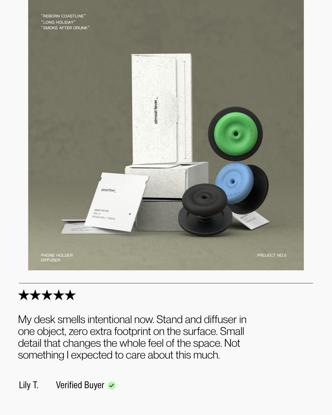 Keenii MagSafe mount in desk routine scene with compact scent stand