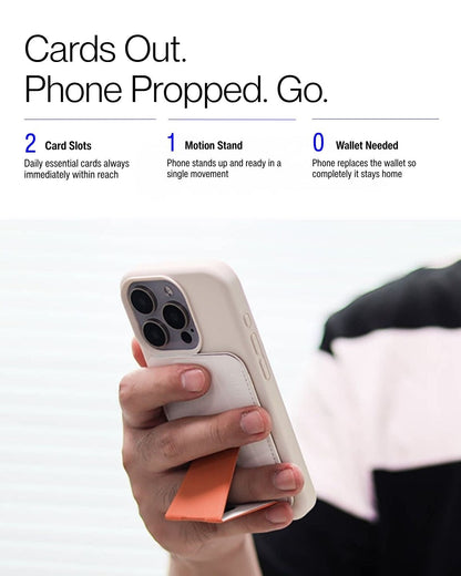 Keenii MagSafe mount showing card slots and propped phone use