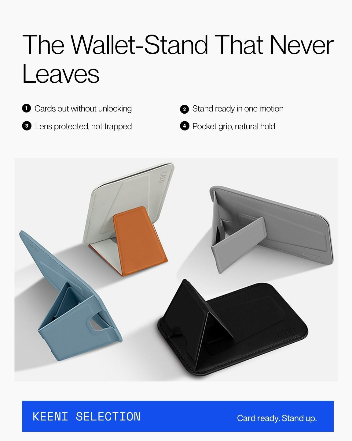 Keenii MagSafe mount demonstrating wallet stand access for daily cards