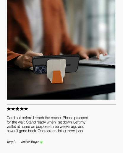Keenii MagSafe mount in transit routine with cards and stand ready