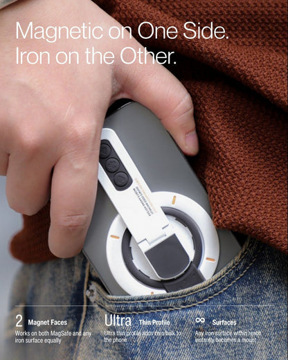 Keenii MagSafe mount showing dual magnetic faces for surface attachment