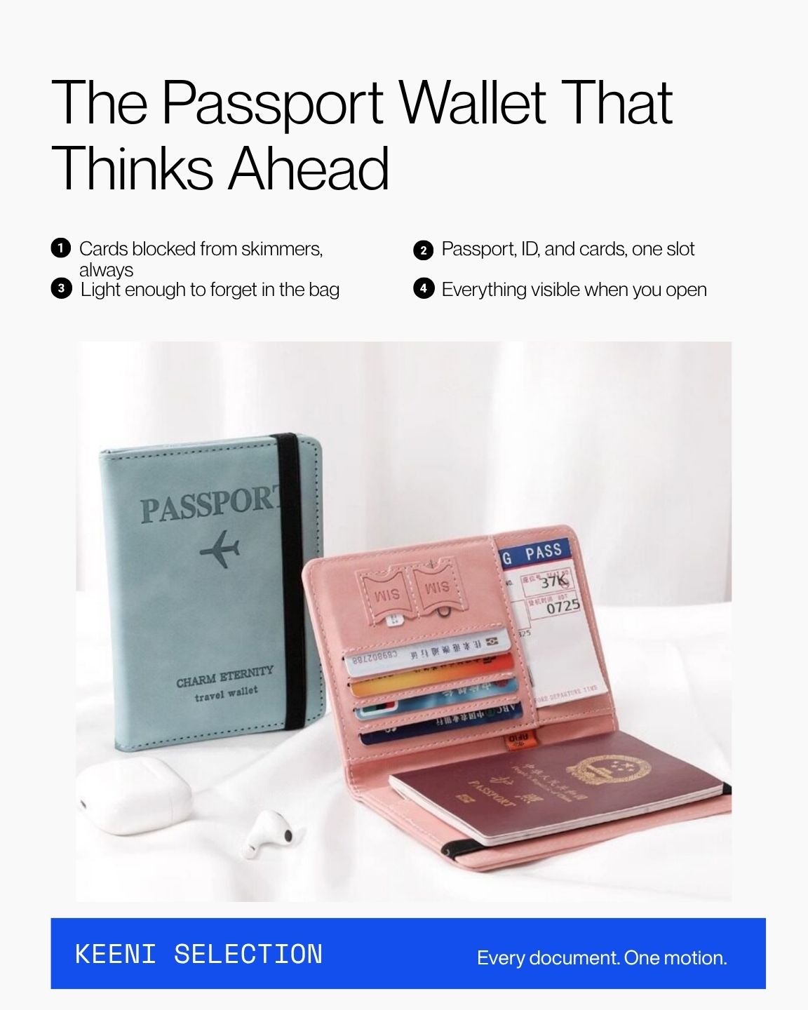 Keenii carry organizer passport wallet opening with visible cards and ID