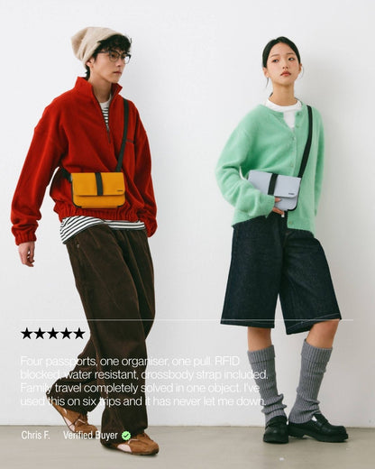Keenii carry organizer crossbody travel scene with multiple passports organized