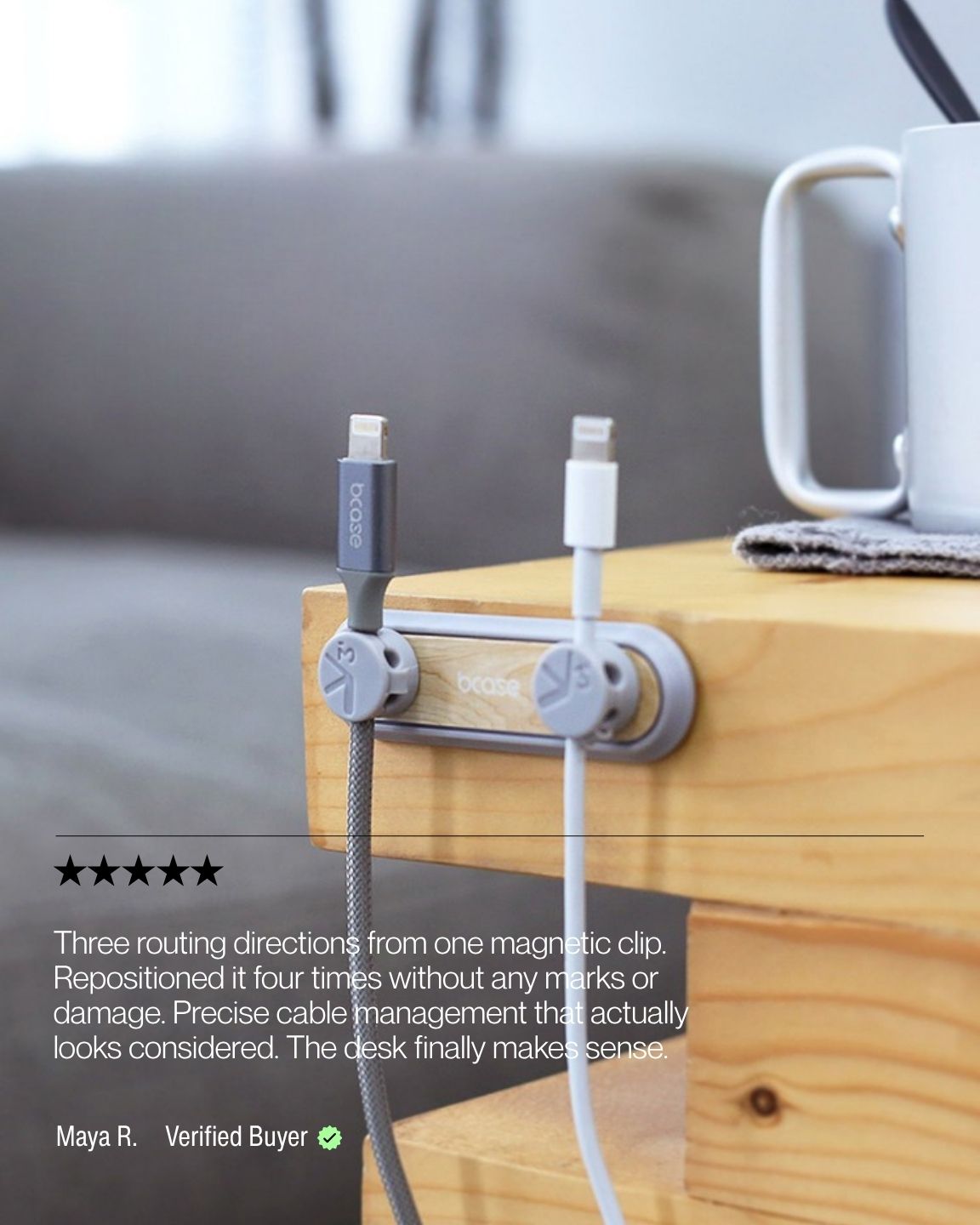 Keenii carry organizer tidy desk scene with repositionable cable clip