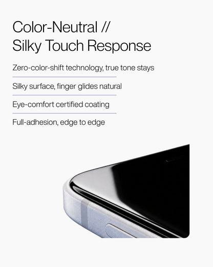 Keenii screen protector detail view with color neutral glass surface
