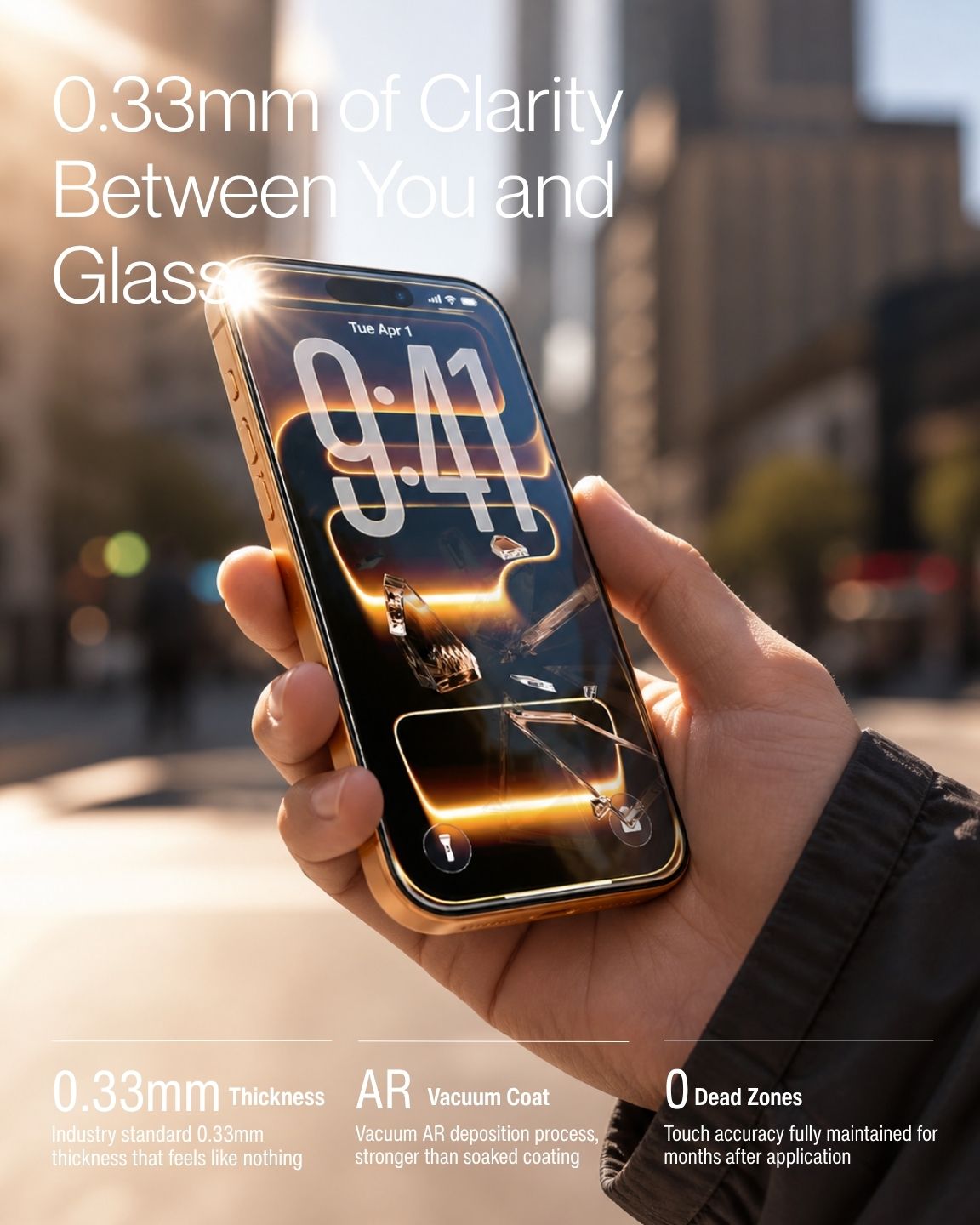 Keenii screen protector proof view showing thin profile and coating details