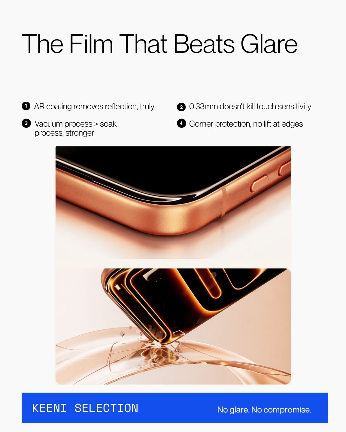 Keenii screen protector feature view for glare reduction and touch clarity