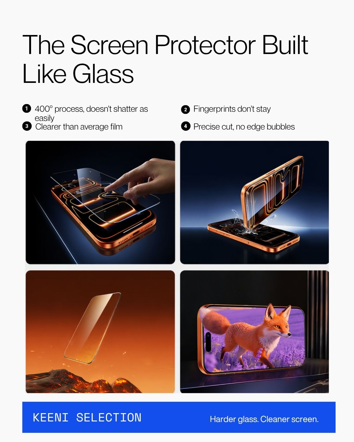 Keenii screen protector feature view for clean glass and precise edges