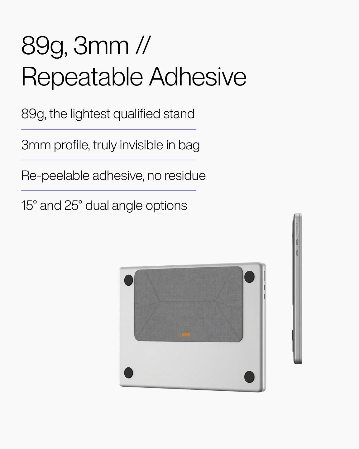 Keenii laptop stand detail view with slim profile and adhesive structure